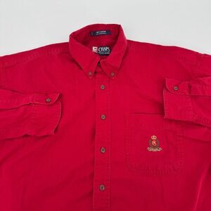Chaps Ralph Lauren Mens Red Long Sleeve Button Down Shirt Embroidered Logo Large